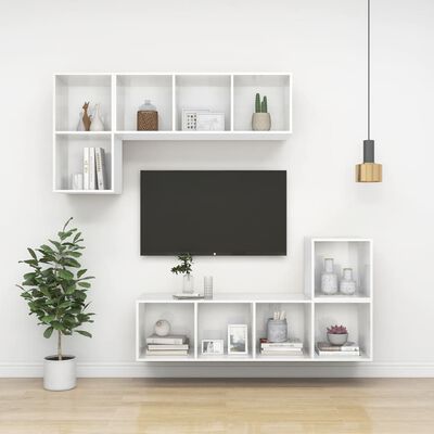 vidaXL Wall-mounted TV Cabinet High Gloss White 37x37x142.5 cm Chipboard