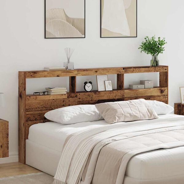 vidaXL Headboard with Shelf Old Wood 200 x 17 x 102 cm Engineered Wood