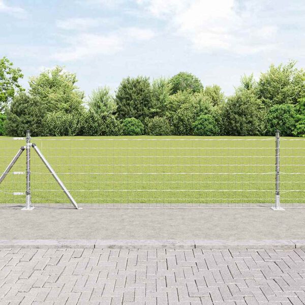 vidaXL Fence with Post Silver 0.6 x 25 m Steel