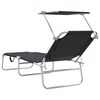 vidaXL Sun Lounger Folding 2-person 2 pcs Black 58 x 188 x 77cm Fabric