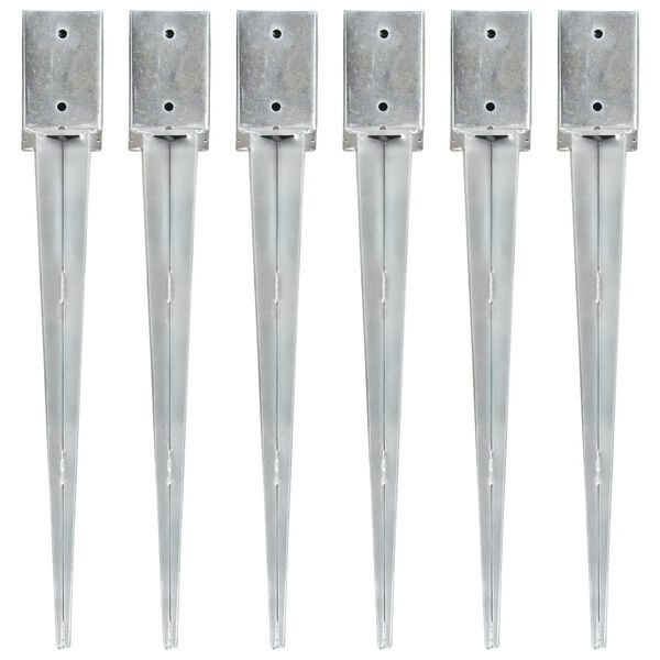 vidaXL Ground Spikes 6 pcs Silver 9x9x75 cm Galvanised Steel
