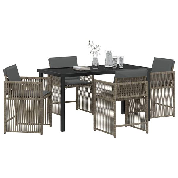 vidaXL Garden Dining Set 5 pcs Grey Poly Rattan
