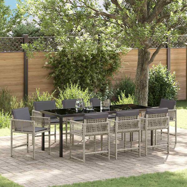 vidaXL Garden Dining Set 9 pcs Light Grey Poly Rattan