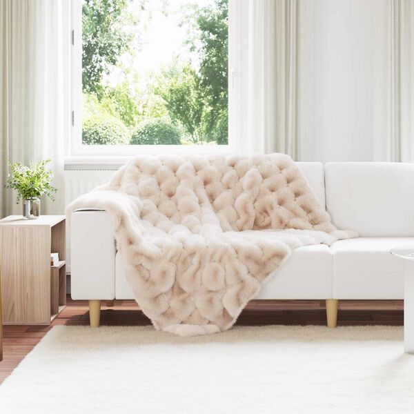 vidaXL Faux Rabbit Fur Blanket Beige 130 x 150 cm Polyester