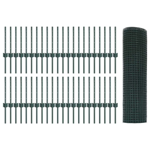 vidaXL Fence with Post Green 0.4 x 100 m Steel and PVC