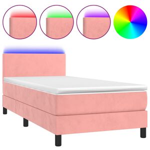 vidaXL Box Spring Bed with Mattress&LED Pink 80x200cm Velvet