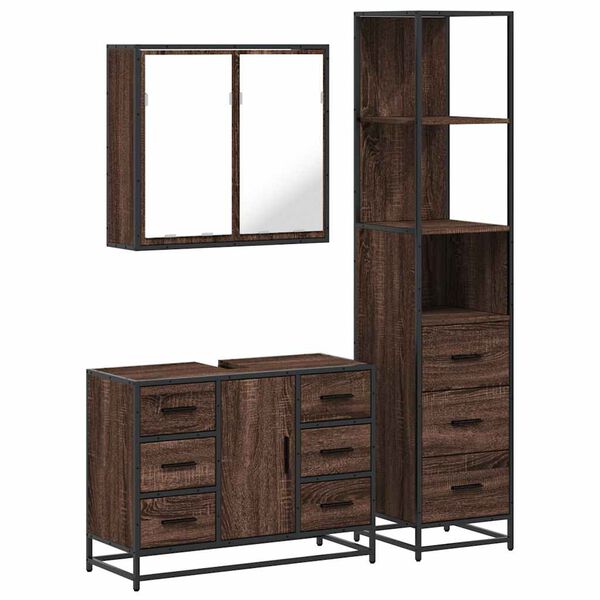 vidaXL 3 Piece Bathroom Furniture Set Brown Oak Engineered Wood