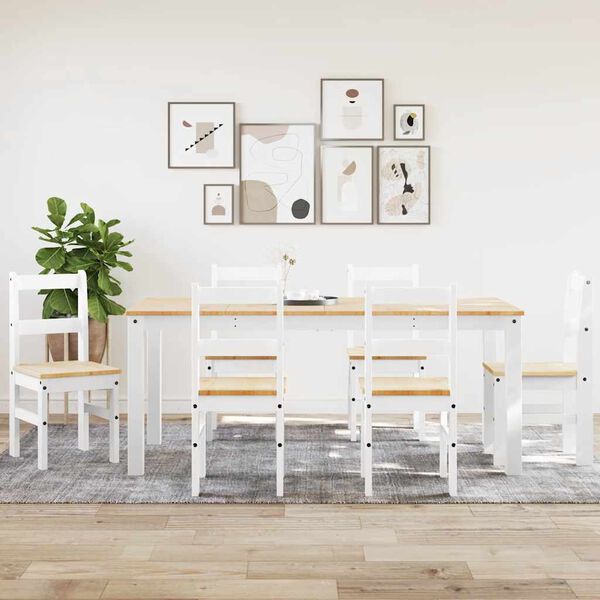 vidaXL 7 Piece Dining Set PANAMA White Solid Wood Pine