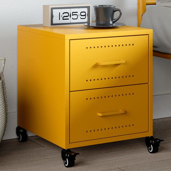 vidaXL Bedside Cabinet Mustard Yellow 36x39x43.5 cm Steel