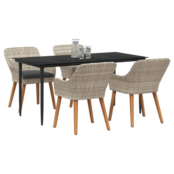 vidaXL Garden Dining Set with Cushion 5 pcs Light Grey Poly Rattan