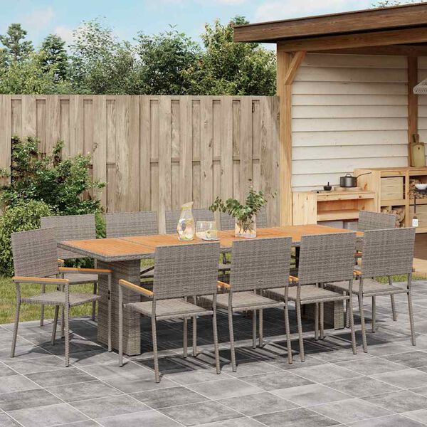 vidaXL Garden Dining Set 11 pcs Grey Poly Rattan