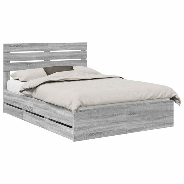 vidaXL Bed Frame with Drawer Grey Sonoma 140 x 190 cm Engineer Wood