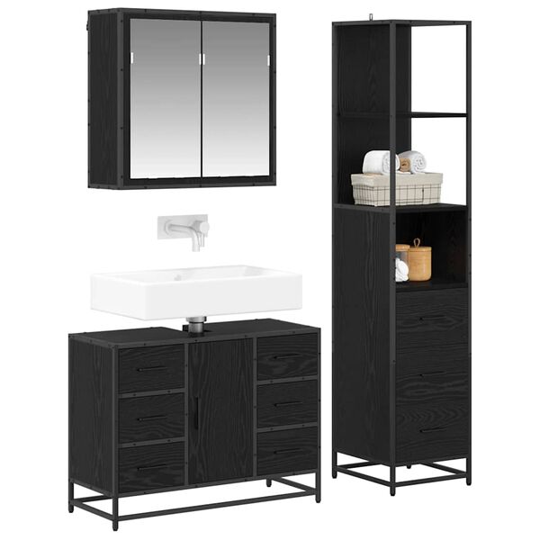vidaXL Bathroom Furniture Set 3 pcs Black Oak Engineered Wood