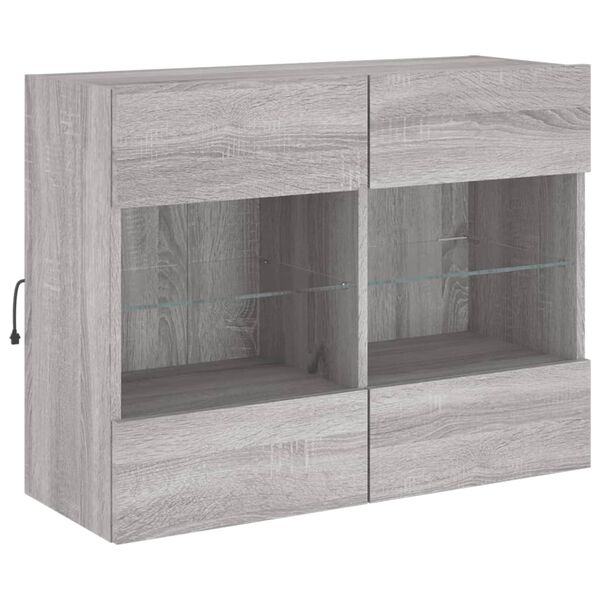 vidaXL TV Wall Cabinet with LED Lights Grey Sonoma 78.5x30x60.5 cm