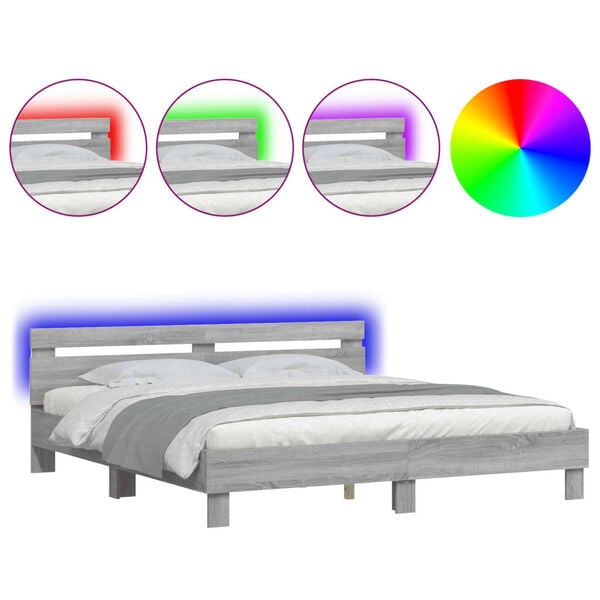 vidaXL Bed Frame with LED without Mattress Grey Sonoma 160x200 cm