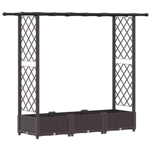 vidaXL Raised Bed with Trellis and Roof Brown 164 x 40 x 121 cm PP