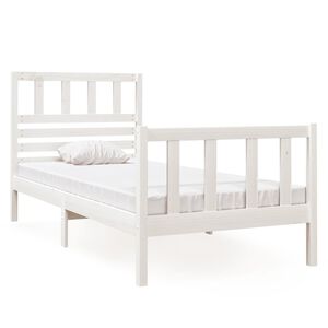 vidaXL Bed Frame | White | Solid pine wood | Small Single | Decorative Inlays