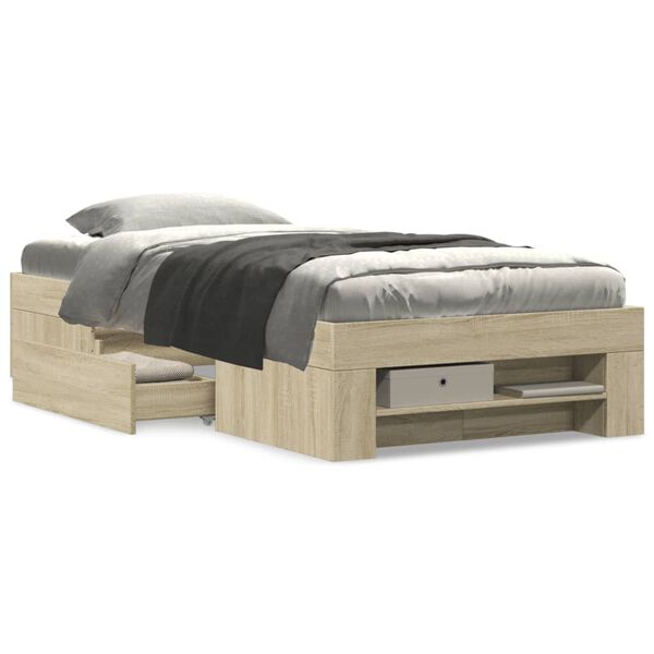 vidaXL Bed Frame without Mattress Sonoma Oak 90x190 cm Single Engineered Wood