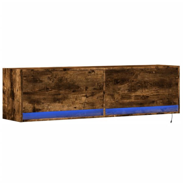 vidaXL TV Wall Cabinet with LED Lights Smoked Oak 140x31x38 cm