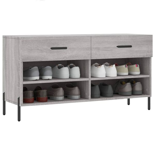 vidaXL Shoe Bench Grey Sonoma 102x35x55 cm Engineered Wood