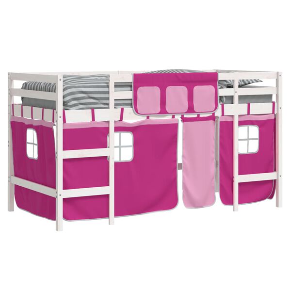 vidaXL Kids' Loft Bed with Curtains without Mattress Pink 90x190cm