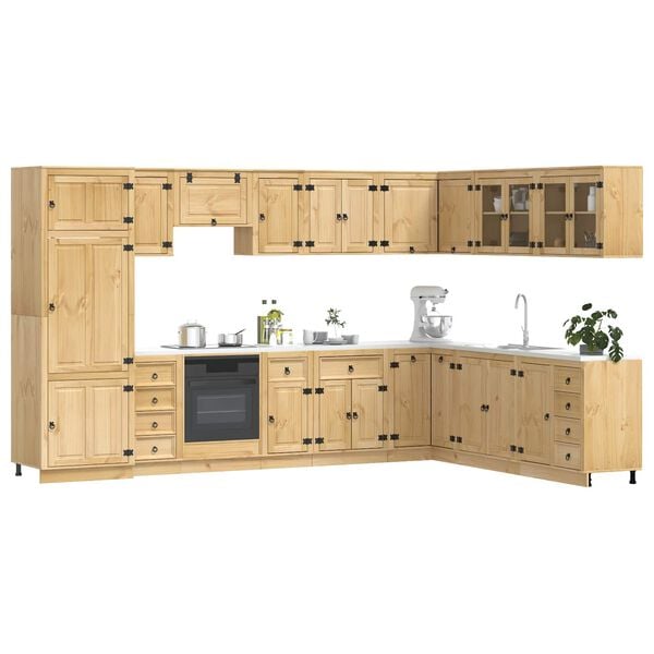 vidaXL Cabinet with Drawer with Shelf 14 pcs Honey Solid Pine Wood