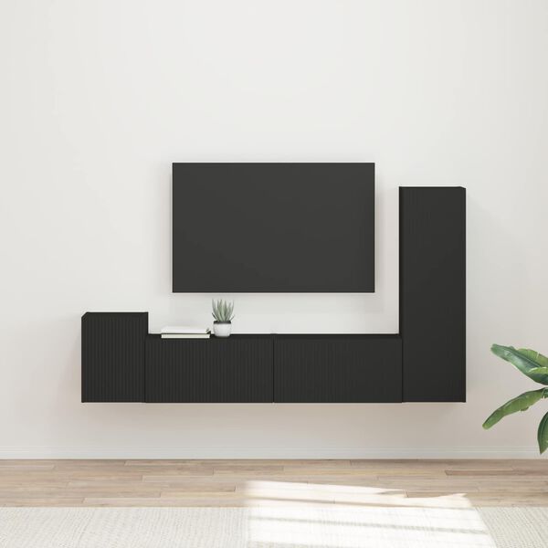 vidaXL TV Cabinet Set Wall-mounted 4 pcs Black Engineered Wood