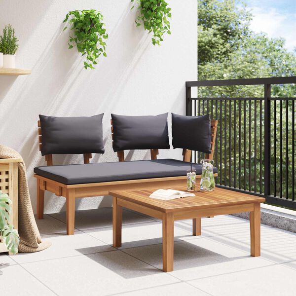 vidaXL Garden Bench 2 pcs Grey and Brown Solid Teak wood