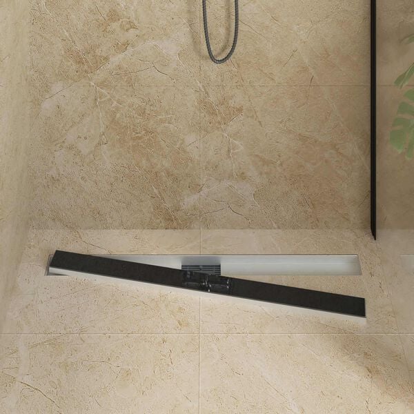 vidaXL Shower Drain with Glass Cover Black 100 cm Stainless Steel 304