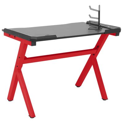 vidaXL Gaming Desk LED with Y Shape Black and Red 110x60x75 cm