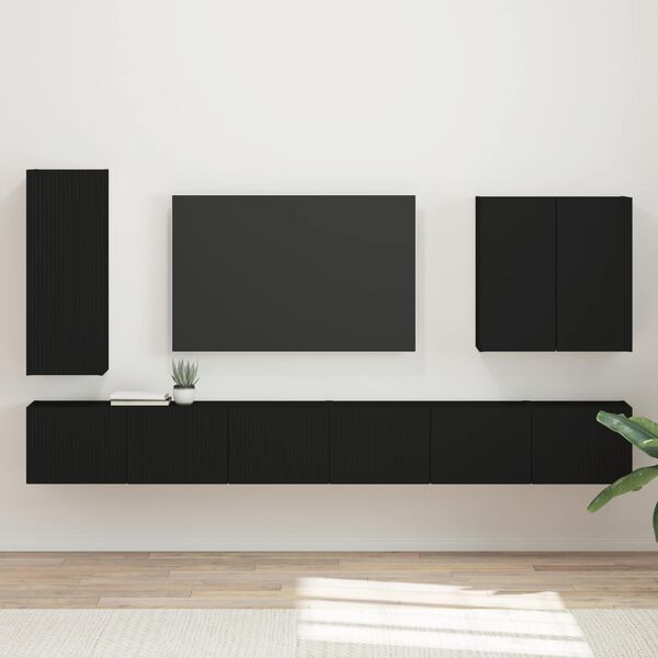 vidaXL TV Wall Cabinet Set Wall-mounted 6 pcs Black