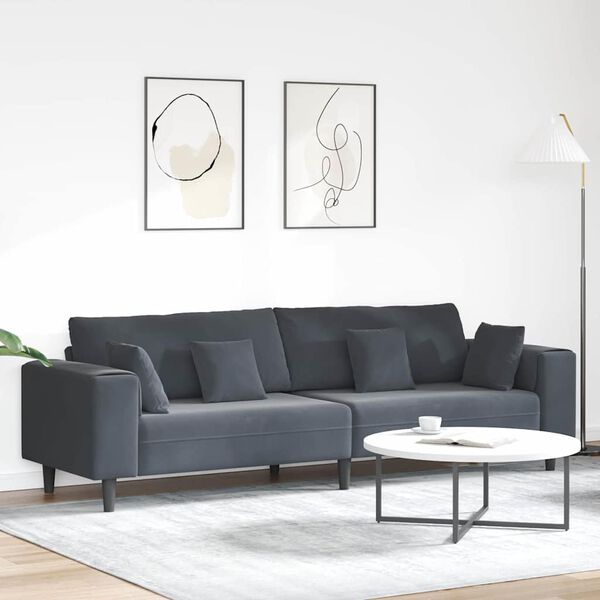 vidaXL Sofa with Cushion Dark Grey 250 x 77 x 76 cm Velvet