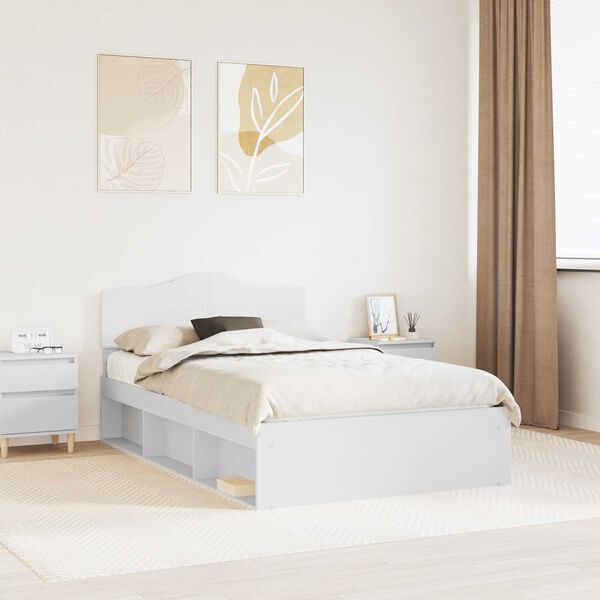 vidaXL Bed Frame with Headboard White 135 x 190 cm Solid Pine Wood