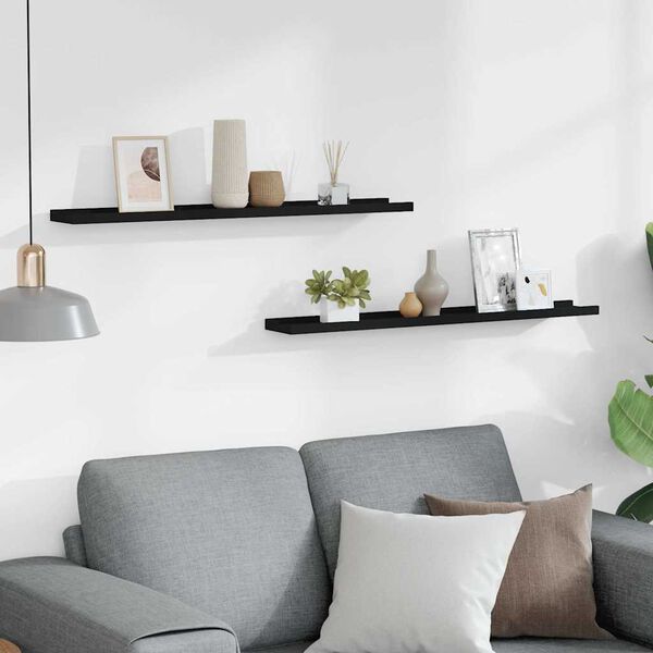 vidaXL Picture Frame Ledge Shelves 2 pcs Black 80x9x3 cm MDF
