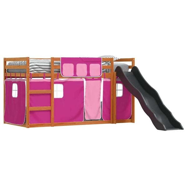 vidaXL Bunk Bed without Mattress with Slide and Curtains Pink 90x200 cm