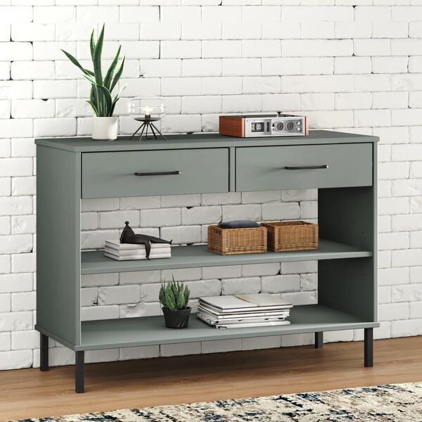 vidaXL Console Cabinet with Metal Legs Grey Solid Wood Pine OSLO