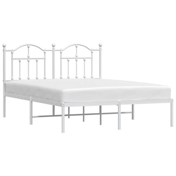 vidaXL Metal Bed Frame without Mattress with Headboard White 140x200cm