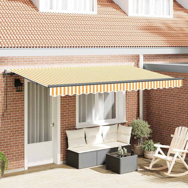 vidaXL Retractable Awning Yellow and White 350 x 200 cm