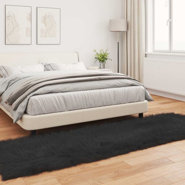 vidaXL Faux Sheepskin Rug Tafalla Black 80 x 250 cm Polyester