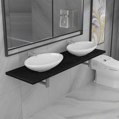 vidaXL Three Piece Bathroom Furniture Set Ceramic Black