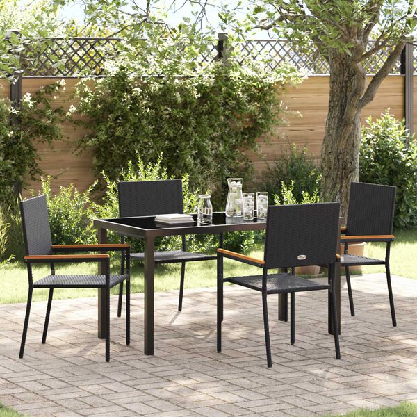 vidaXL Garden Dining Set with Cushion 5 pcs Black Poly Rattan