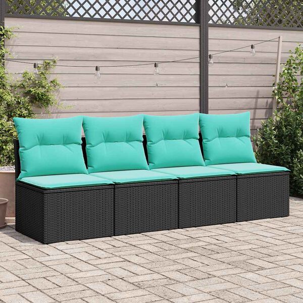 vidaXL 2 Piece Garden Sofa Set with Cushions Black Poly Rattan Acacia