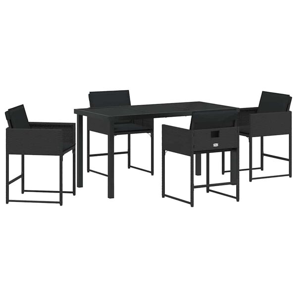 vidaXL Garden Dining Set 5 pcs Black Poly Rattan