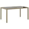 vidaXL Garden Table | Beige | Poly rattan, powder-coated steel, tempered glass