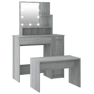 vidaXL Dressing Table Set with LED Grey Sonoma Engineered Wood