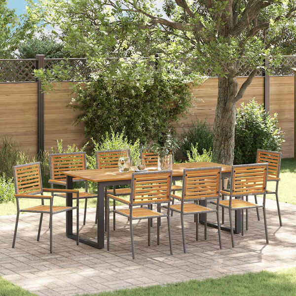 vidaXL Garden Dining Set 9 pcs Grey Solid Acacia Wood