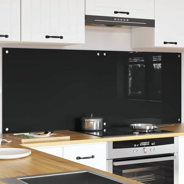 vidaXL Kitchen Backsplash 2 pcs Black 80 x 60 cm Tempered Glass