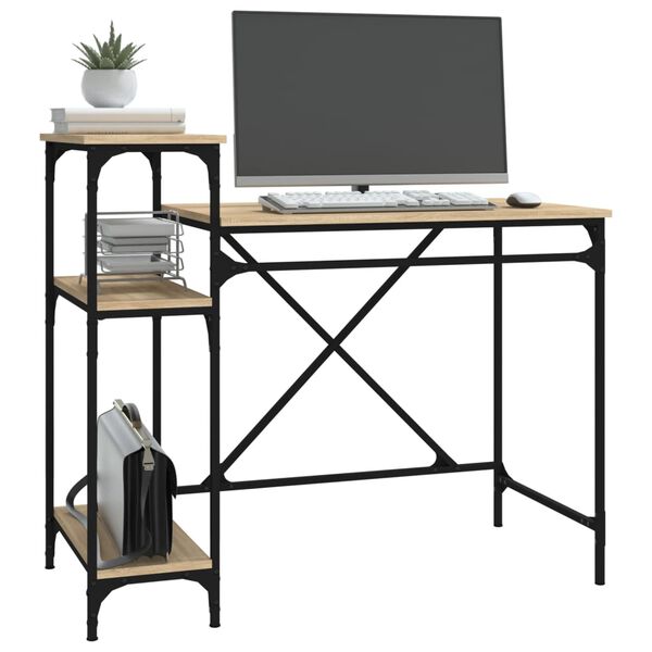 vidaXL Desk with Shelves Sonoma Oak 105x50x90 cm Engineered Wood&Iron