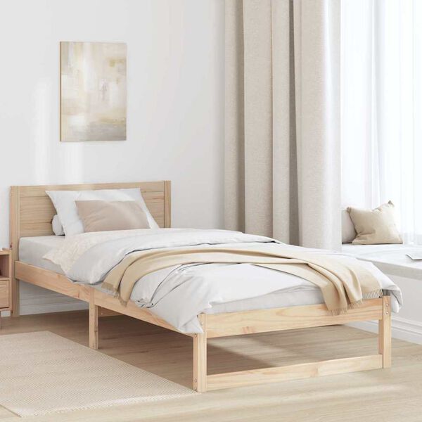 vidaXL Bed Frame with Headboard Natural 100 x 200 cm Solid Pine Wood