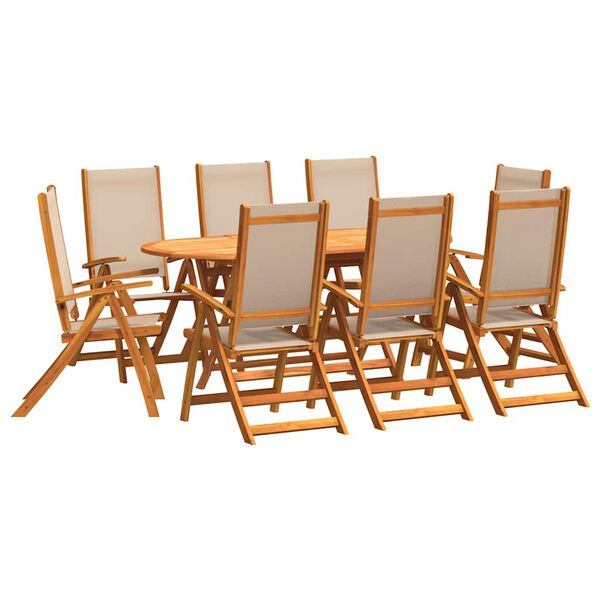 vidaXL 9 Piece Garden Dining Set Solid Wood Acacia and Textilene